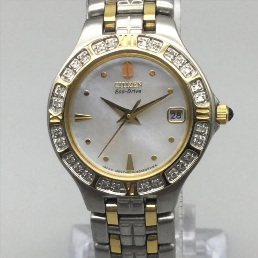 Citizen Eco-Drive Womens Watch 25mm White Dial Silver Gold Tone Diamond 6.25